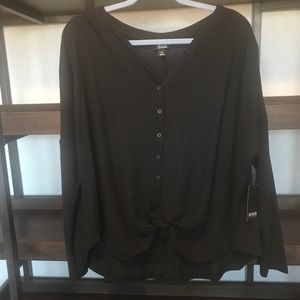 Waffle knit tie front long sleeve shirt. XL